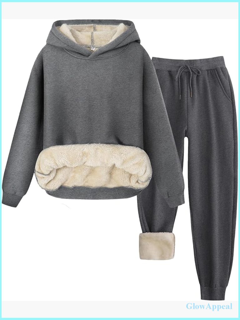 Fleece Lined 2 Piece Lounge Set Tracksuit Sweatpants Hoodie Sweatsuit